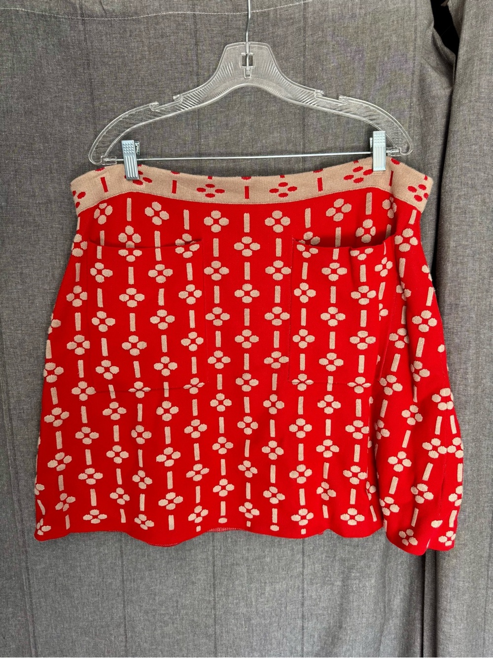 Anthropologie Maeve Quant Mini Skirt Red Cream XL Soft pockets 60’s Vibe Print - Picture 2 of 11